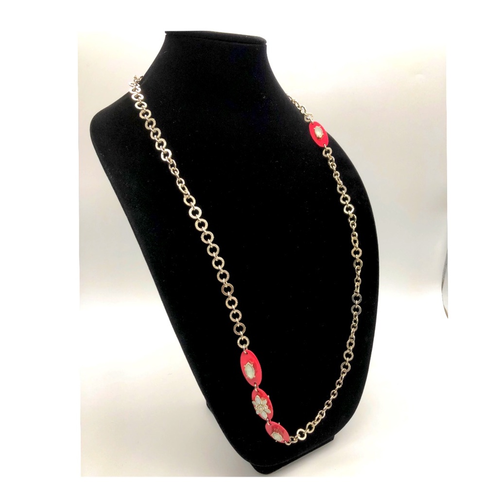 Long Long Silver Tone Chain Necklace w/Glass Beads